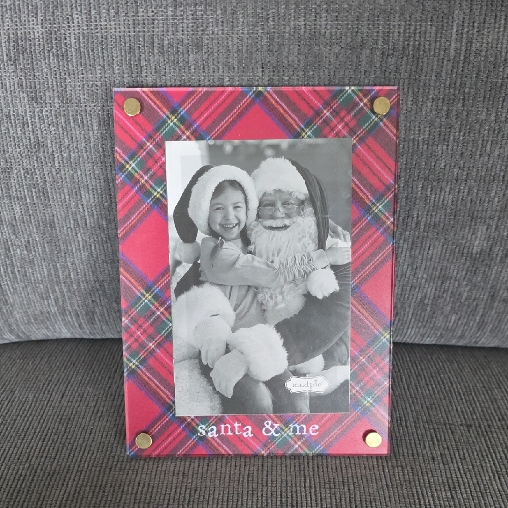 Mud Pie Festive Red Plaid Picture Frame, 'Santa & Me', New, 4×6 Photo